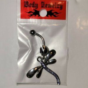 Dragonfly Gem Dangle 316L Surgical Steel Belly Button Navel Ring Tanzanite